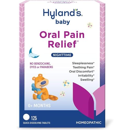 Hyland's Baby Nighttime Oral Pain Relief Tablets - 125-Count, Up to 62 Doses - Baby and Toddler Soothing Tablets with Chamomile for Discomfort, Irritability & Swelling