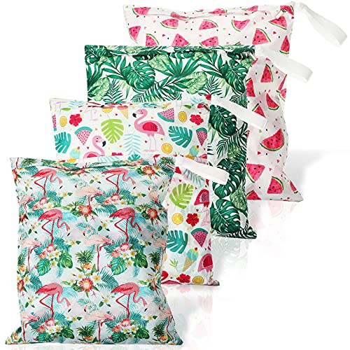 Frienda 4 Pieces Wet Dry Bag for Baby Waterproof Reusable Washable Diaper Bag Sealed with Handle for Travel, Beach, Swimsuit, Diapers, Dirty Gym Clothes and Toiletries (Hawaii)