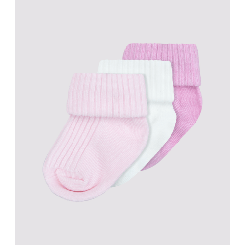 Baby Organic Cotton Turn Over Rib Cuff Socks 3 Pack - Underworks - Pinks/White