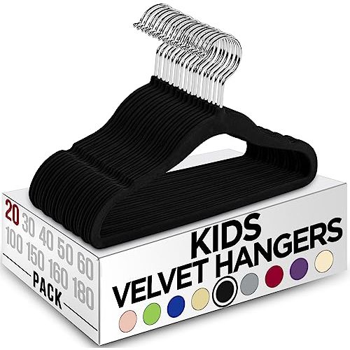 Utopia Home Kids Hangers Velvet (20 Pack) - 11 Inch Durable Baby Hangers for Closet - Perfect for Toddler & Non Slip for Everyday Use (Black)