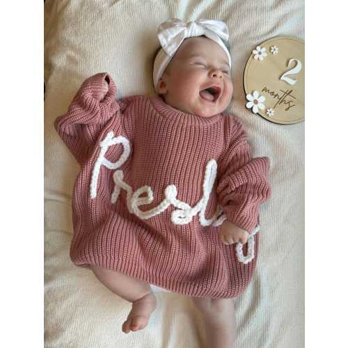 Personalized Baby Name Hand Embroidered Sweater | Announcement Baby Sweater | Baby Christmas Gift | Newborn Gift | Baby Shower Gift