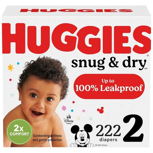 Huggies Size 2 Diapers, Snug & Dry Baby Diapers, Size 2 (12-18 lbs), 222 Count (3 Packs of 74), Packaging May Vary