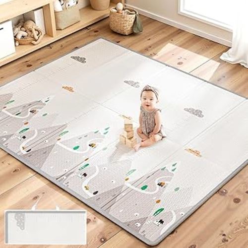 ZEEBABA Grand tapis de jeu pour bébé – 180,3 x 150,9 cm – Tapis de jeu au sol pour enfants et tout-petits – Tapis pliable de 1 cm d'épaisseur, facile à nettoyer, imperméable