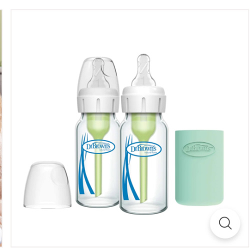 Dr. Brown's Natural Flow Anti-Colic Options+ Narrow Glass Baby Bottle with Silicone Sleeve, 2-Pack