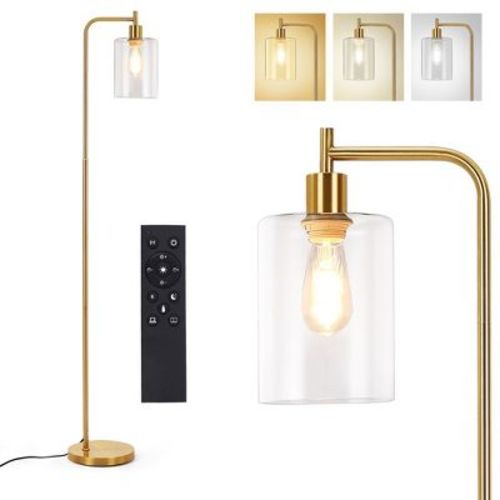 Whizmax Industrial Floor Lamp,Dimmable Standing Lamp,Tall Lamp with Remote & Foot Control,LED Bright Corner Lamp for Living Room Bedroom Office,Gold