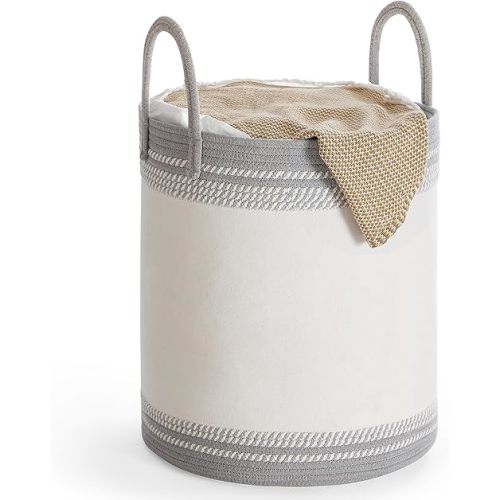 SONGMICS Laundry Hamper 60L, Laundry Basket with Handles, Laundry Bag with Lid, Cotton Rope, Drawstring, for Clothes, Blankets, Living Room, Bedroom, Dove Gray URLH060G01