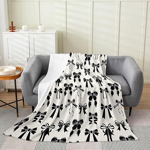 Feelyou Bow Blanket Baby 30"x40" Black Bow Plush Throw Blanket, for Kids Boys Girls Decor Cute Bowknot Flannel Fleece Blanket Microfiber Girls Bow Bedroom