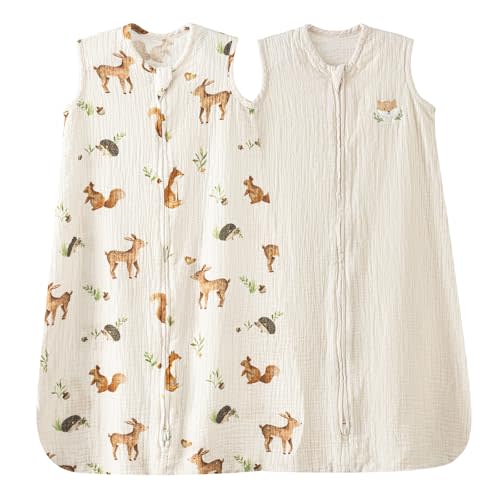 david's kids Muslin Cotton Baby Sleep Sack 6-12 Months, 2 Pack 100% Cotton Sleeping Bag for Summer, TOG 0.5 Baby Wearable Blankets with 2-Way Zipper, Soft Sleep Sacks for Newborn Infant, Animal