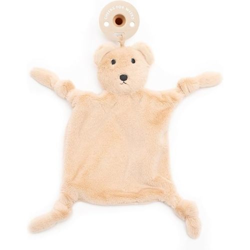 Bella Tunno Bubbi Buddy – Soft, Plush Lovey Pacifier Holder for Baby Pacifiers to Soothe, Comfort, and Bring Baby Teething Relief, Colorful Animal-Themed Baby Lovey (Bear)
