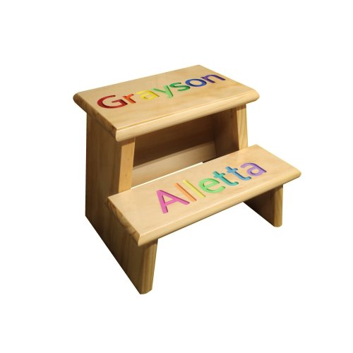 2 Step Personalized Name Stool with 2 Names Primary-Pastel Colors