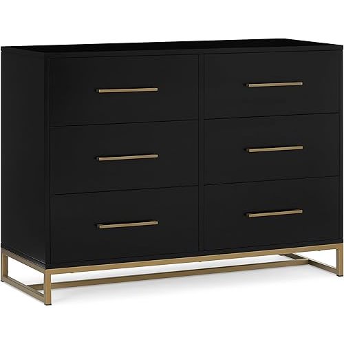 Delta Children Jade 6 Drawer Dresser with Interlock Drawer System, Black Ebony/Melted Bronze