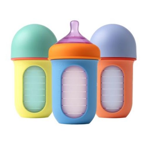 Boon Nursh Silicone Baby Bottles with Collapsible Silicone Pouch - 8 fl oz/3pk - Color Block