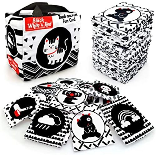 Black White Soft Flash Cards with Cloth Storage Bag for Baby and infant, High Contrast Newborn Baby Toys for 0 3 6 9 12 Months Boys and Girls, Gifts for Baby Shower