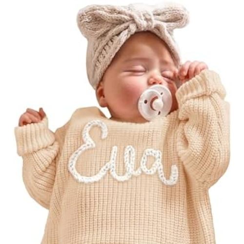 Personalized Baby Knit Sweater, Custom Baby Sweater with Hand-Embroidered Name and Monogram, Customized Unique Gift for Baby
