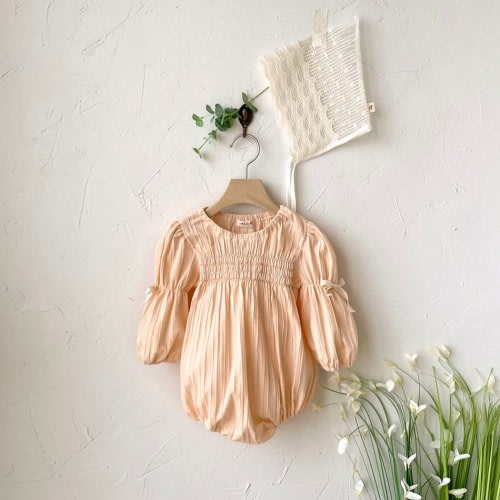 Baby Milk Smocked Bodice Bubble Romper (0-24m) - Apricot | AT NOON STORE