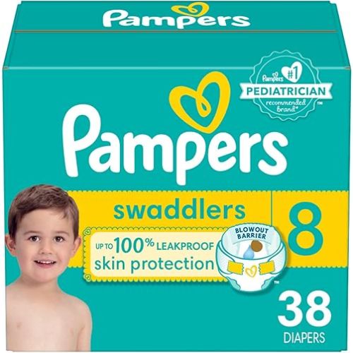 Pampers Baby Diapers - Swaddlers - Size 8, 38 Count, Ultra Absorbent Disposable Infant Diaper