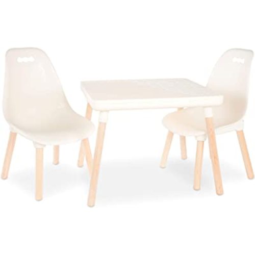 B. toys- B. spaces- Table and Chair Set- Furniture For Toddlers- 1 Craft Table & 2 Chairs- Natural Wooden Legs- Ivory- 3 years +