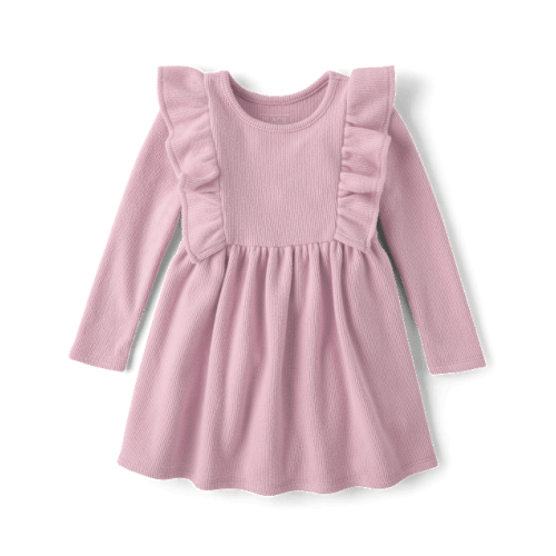 Baby And Toddler Girls Plush Winter Waffle Thermal Babydoll Dress - Purple