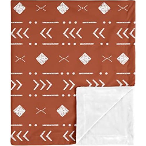 Sweet Jojo Designs Rust White Boho Tribal Mudcloth Boy Girl Blanket Receiving Security Swaddle Newborn Toddler Nursery Soft Minky Orange Woodland Bohemian Southwest Geometric Arrow Aztec Mud Cloth
