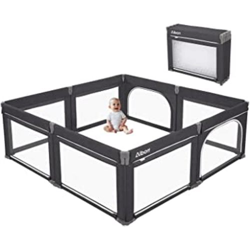 Albott Baby Playpen- Foldable Playpen for Babies and Toddlers 74x74 in Baby Play Yards, Portable Baby Fence(Large, Deep Grey)