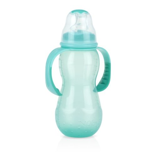Nuby 3 Stage 11 oz Bottle with Handle and Lid, Colors May Vary