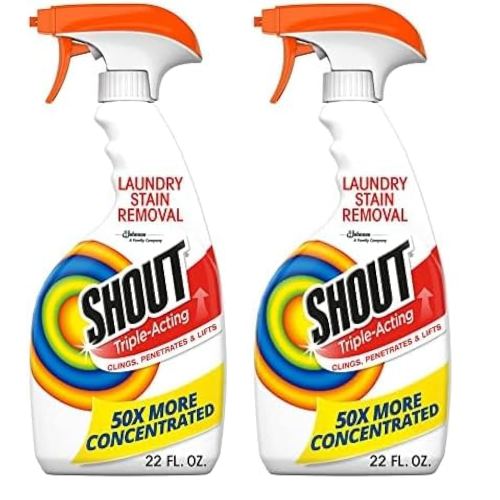 Shout Active Enzyme Laundry Stain Remover Spray, Triple-Acting Formula Clings, Penetrates, and Lifts 100+ Types of Everyday Stains - Prewash Spray 22oz (Pack of 2)