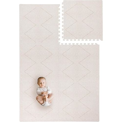 Toddlekind Playmat - Premium Foam Playmat, 4 x 6 feet, 6 Tile Extra Thick Foam Floor Puzzle Mat for Babies/Toddlers Stylish, Non-Toxic, Odorless. Perfect for Tummy Time & Play. 0m+ (Off White)