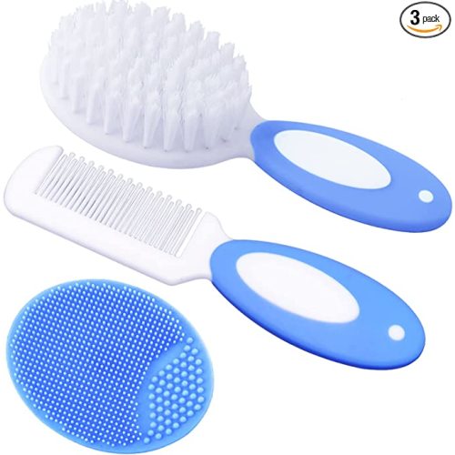 Baby Hair Brush, Cradle Cap Brush, Baby Hair Comb, Baby Hair Brush and Comb Set for Newborns & Toddlers, Baby Brush Soft Bristles, Ideal for Cradle Cap, Perfect Baby Registry Gift (Blue)