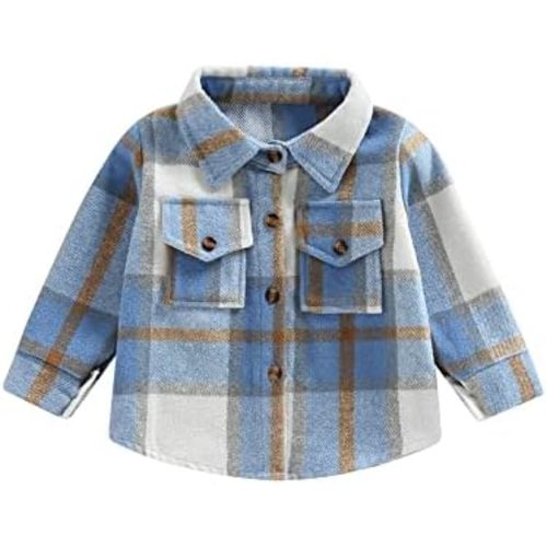 Amiblvowa Toddler Flannel Shirt Jacket Plaid Long Sleeve Lapel Button Down Shacket Little Kids Boys Girls Shirts Coats
