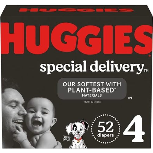 Huggies Special Delivery Hypoallergenic Baby Diapers Size 4 (22-37 lbs), 52 Ct, Fragrance Free, Safe for Sensitive Skin