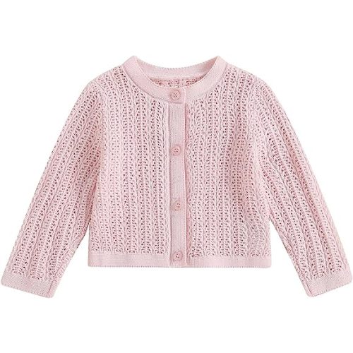 Newborn Baby Girls Knit Cardigans Long Sleeve Crewneck Hollow Knit Thin Sweater Toddler Button Tops Coat Outwear