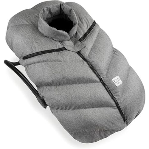 7AM Infant Car Seat Cover - Winter Puffy Cover with Center Zipper for Baby Boys & Girls, Lightweight, Windproof & Water-Repllent Outer Shell, Universal Fit for Infant Car Seat | (0-12M)