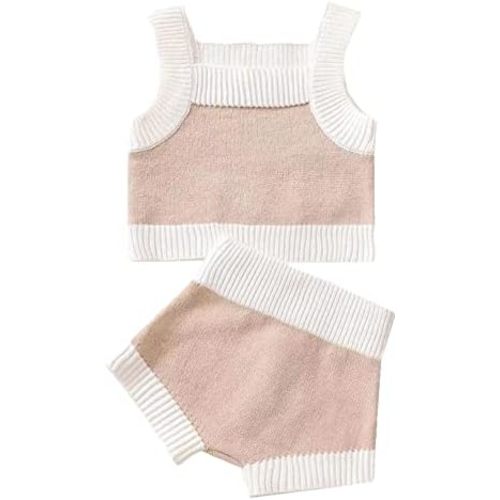 Toddler Baby Girls Knit Summer Outfits Checkerboard Plaids Sweater Vest +Drawstring Bloomer Shorts 2Pcs Clothes Set