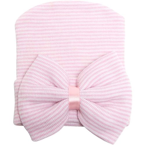 Zando Hospital Newborn Hat Girl with Bow Infant Baby Beanie First Photos | Stretch-cotton knit hats for newborn girls, hospital bags, coming home, nursery, sleep, photos, and baby shower gifts.