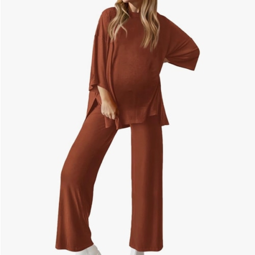 Womens Maternity Pajamas Sets 2 Piece Outfits Long Sleeve Tops and Pregnancy Loungewear Mama Clothes with Pockets