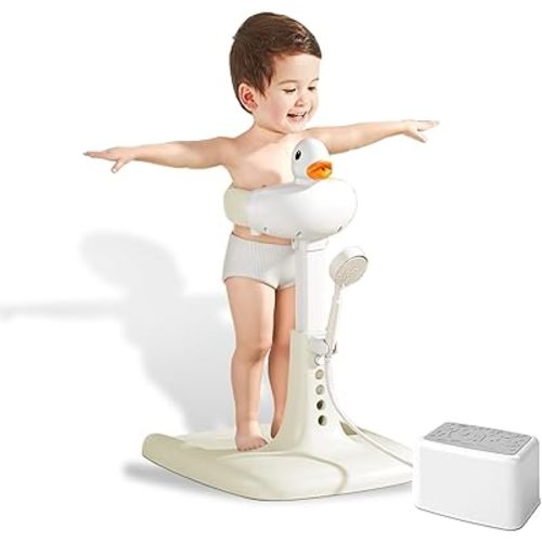 Adjustable Height Baby Shower Stand with Anti-Slip Base,Bath Shower Standing Support Baby Bath Stand,Portable Bath Helper Baby,Free Mother Hands