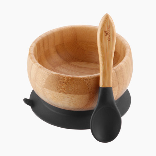 Avanchy Bamboo Suction Baby Bowl + Spoon - Black