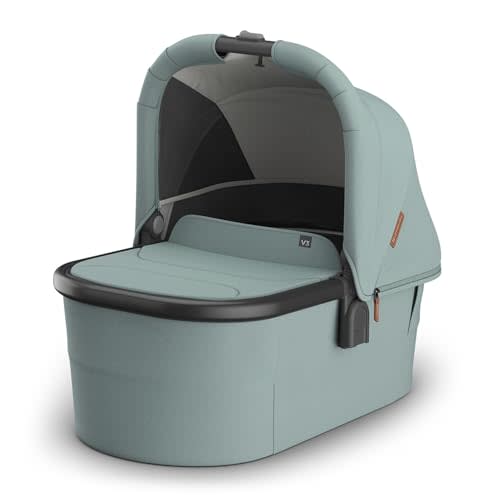 UPPAbaby Bassinet V3 - Compatible with Vista, Cruz, Ridge, Minu Strollers - Overnight Sleep Solution - Mattress, Sheet and Bug Shield Included - Kenzi (Mystic Aqua/Carbon Frame)