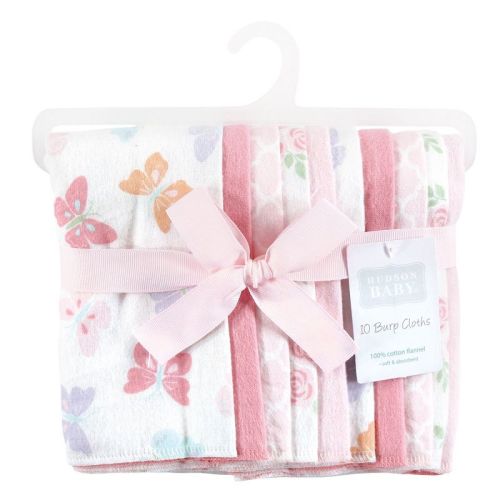 Hudson Baby Infant Girl Cotton Flannel Burp Cloths, Pastel Butterfly, One Size