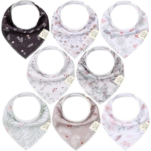 8-Pack Organic Baby Bandana Drool Bibs for Girls - Super Absorbent Baby Bibs for Baby Girls, Baby Boys, Soft Cotton Bandana Bibs, Baby Drool Bib, Teething Bibs for Infant, Toddler (Bloom)