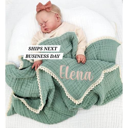 Baby Blanket, Organic Muslin blanket,Personalized baby blanket,Luxury Baby Swaddle Blanket, embroidered name baby blanket, baby shower gift.