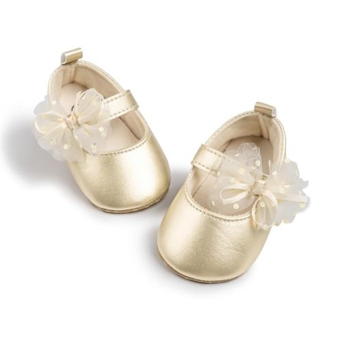 Meckior Infant Baby Girls Soft Sole Bowknot Princess Wedding Dress Mary Jane Flats Prewalker Newborn Light Baby Sneaker Shoes