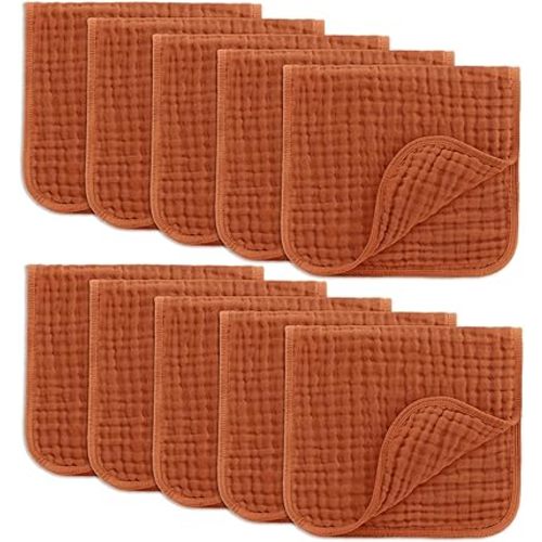 Comfy Cubs Muslin Burp Cloths Set Large 100% Cotton Hand Washcloths for Babies, Baby Essentials 6 Layers Extra Absorbent and Soft Boys & Girls Baby Bibs & Burp Cloths Set (Garnet, 10-Pack, 20" X10")