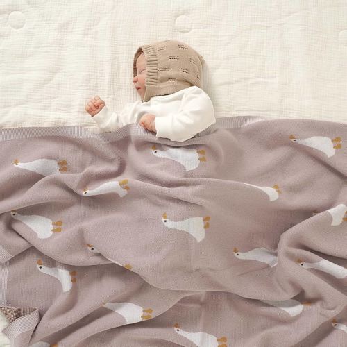 mimixiong Baby Blanket Knit Receiving Boys Girls Blanket Soft Cotton Neutral Blanke for Swaddle Crib Stroller with Cute Goose