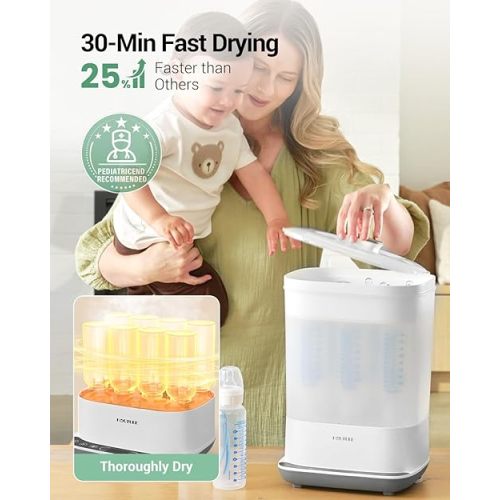 Baby Bottle Sterilizer | Esterilizador de Biberones, 6-in-1 HAUTURE Bottle Sterilizer and Dryer, Electric Steam Bottle Sanitizer for Baby Stuffs, Baby Bottles & Breast Pump Accessories