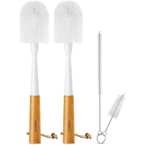 SUBEKYU Bottle Brush, Baby Bottle Brush with Nipple and Straw Cleaner Set for Cleaning Water Bottle, 4P