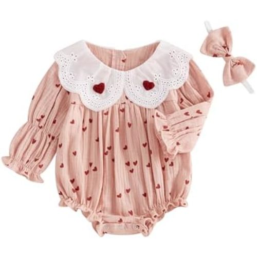 My First Valentines Day Baby Girl Outfit Newborn Heart Bubble Romper Onesie Valentines Spring Outfits Clothes