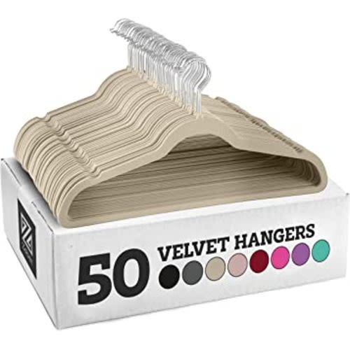 Zober Velvet Hangers 50 Pack - Ivory Hangers for Coats, Pants & Dress Clothes - Non Slip Clothes Hanger Set w/ 360 Degree Swivel, Holds up to 10 lbs - Strong Felt Hangers for Clothing