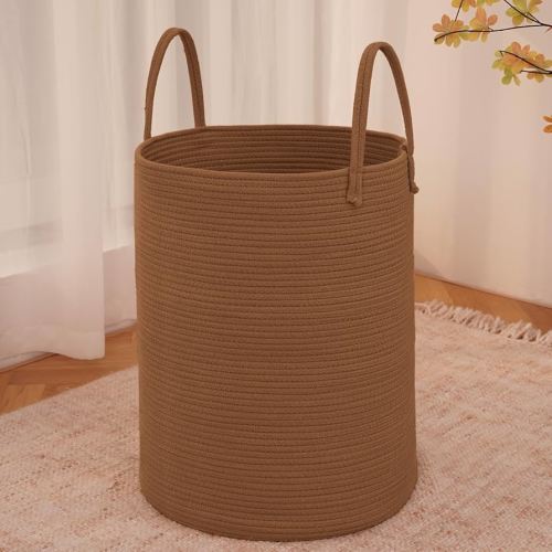 Amazon.com : JMvicyroam Large Woven Laundry Basket Hamper,60L Cotton Rope Storage Bin for Blankets,Toys and Clothes,Decorative Tall Nursery Hamper for Living Room,Baby Nursery,Bathroom and Bedroom,Brown : Baby