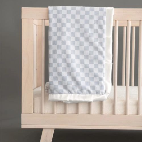 Checkered Silver Plush Blanket | Minky Couture